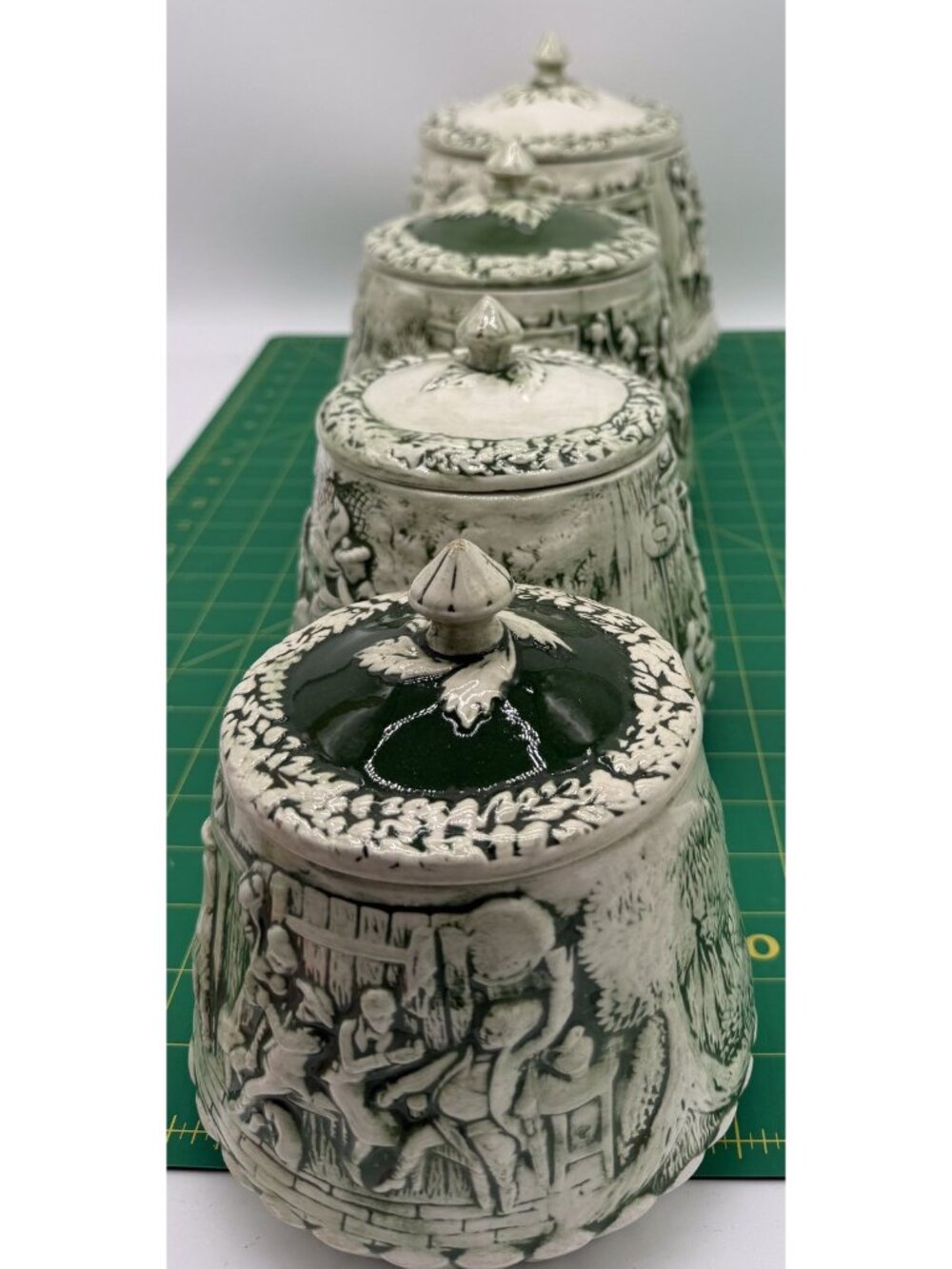 Vintage Tam O'Shanter Witches Tavern Ceramic Canister Set Of 4 Green Jessie ‘72
